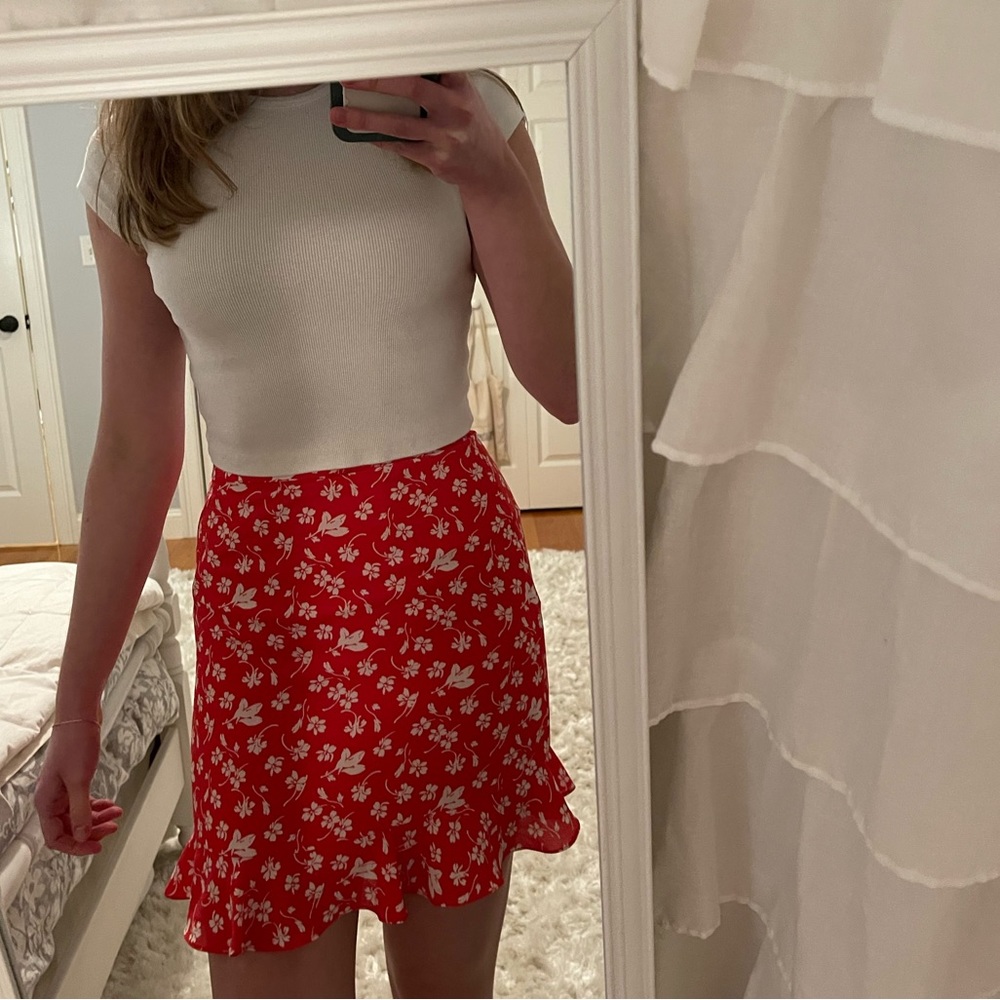 J. Crew Mercantile red floral skirt size 2